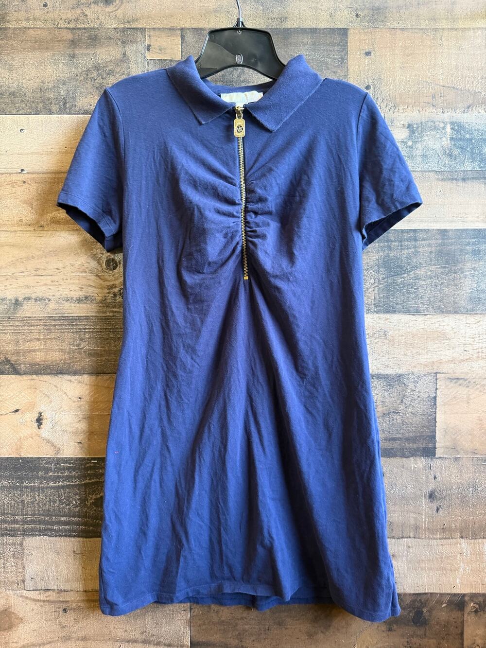 MICHAEL Michael Kors Navy Blue Ruched Zip-Front Polo Dress - Size L